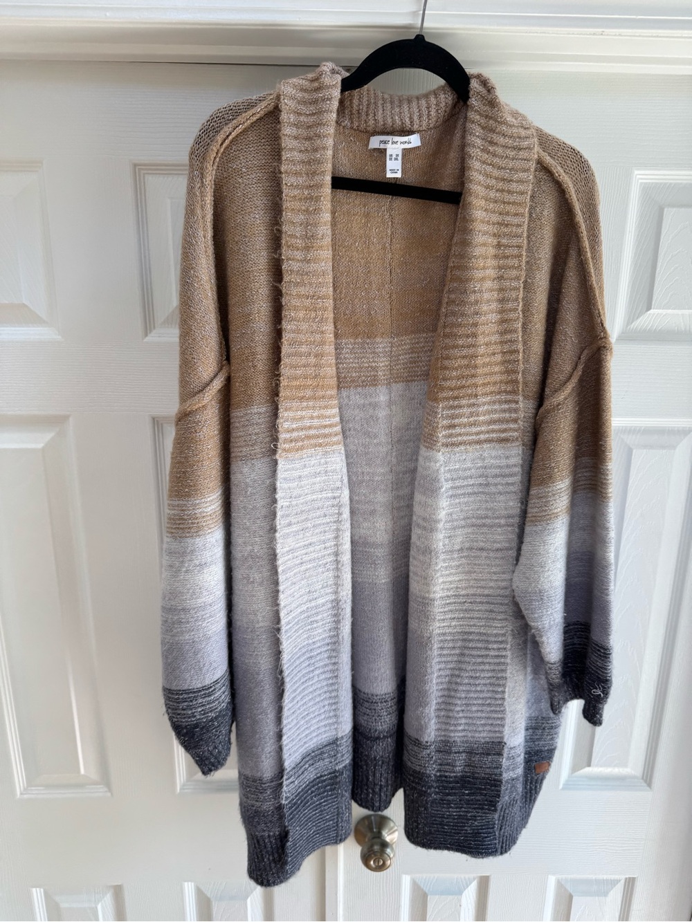 Peace Love World 3X  Beige to Gray Ombre Open Front Cardigan Sweater